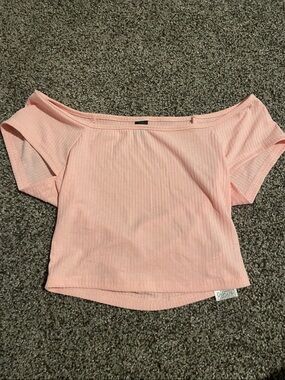 Women's Off-Shoulder Ribbed Top - Light Pink